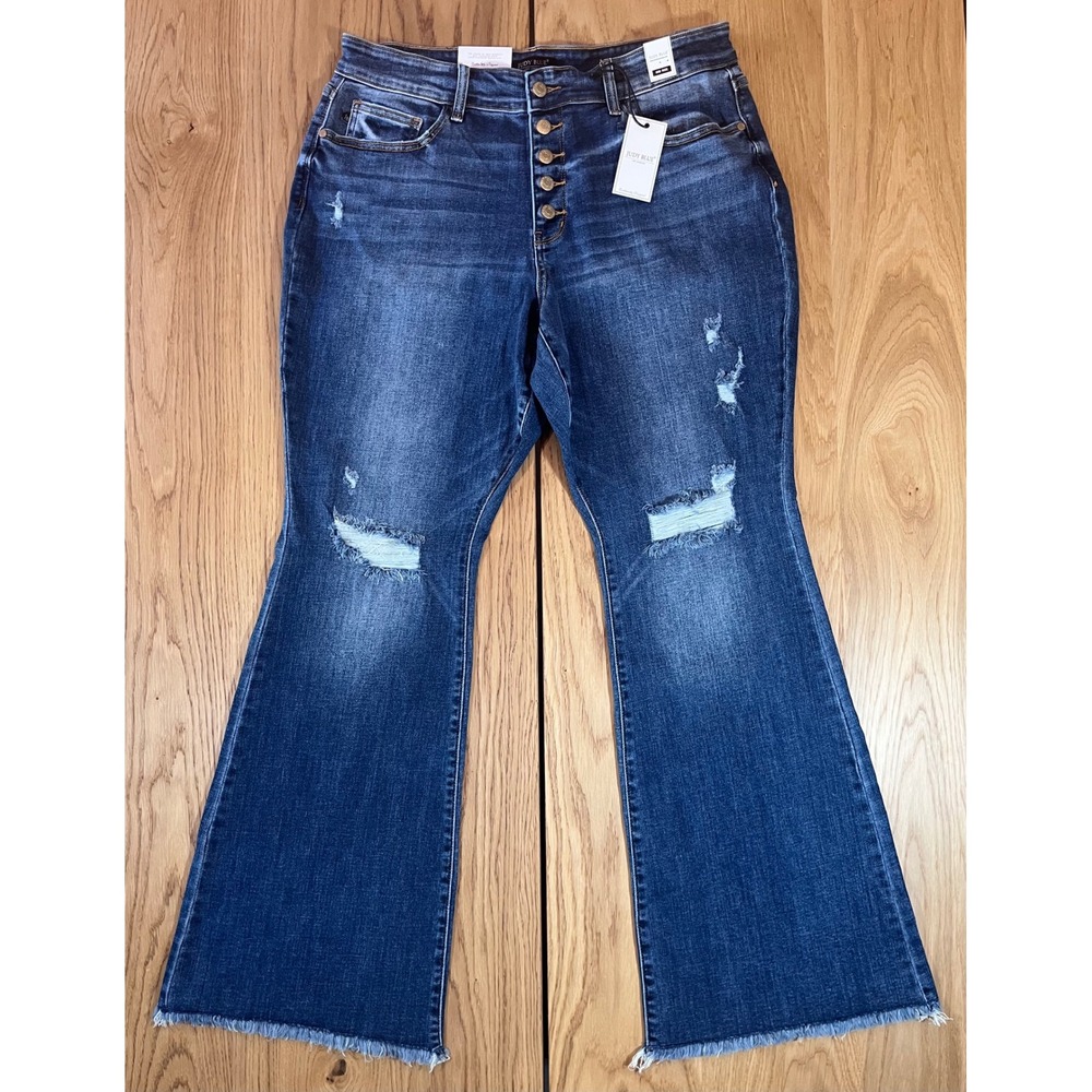 Judy Blue Flare Jeans for Women Size 18W Blue Distressed Boho JB82638MD